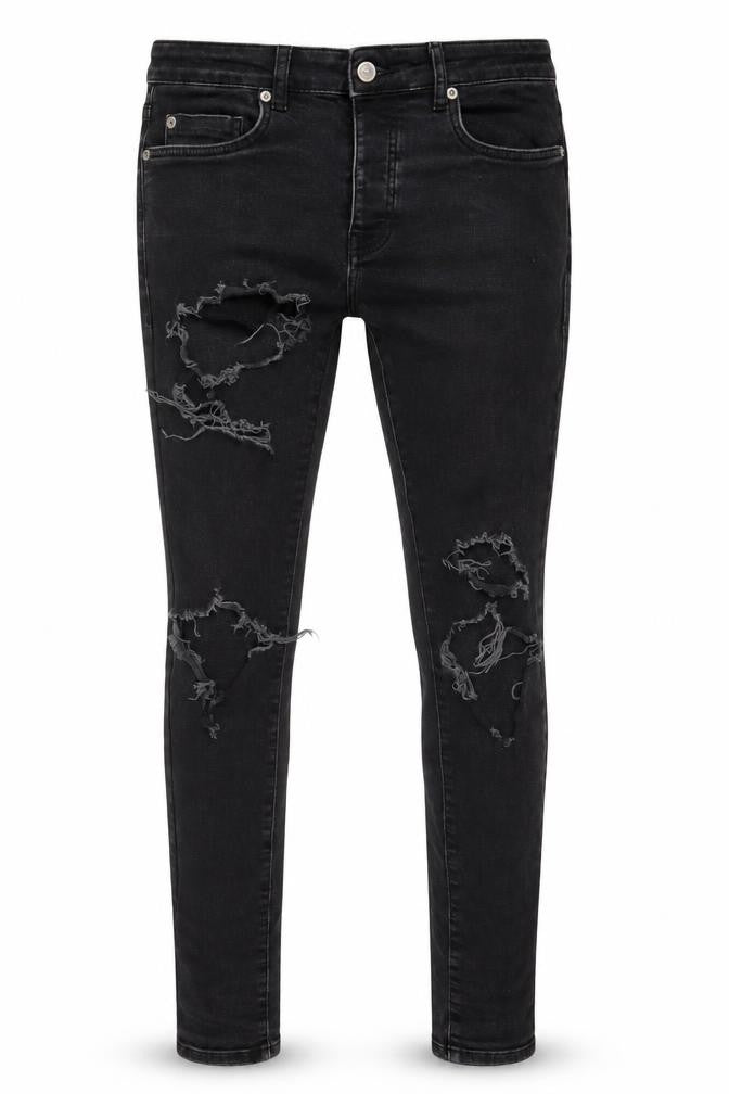 Mens UK Size 32 in Mennace Regular Fit Skinny Black Jeans