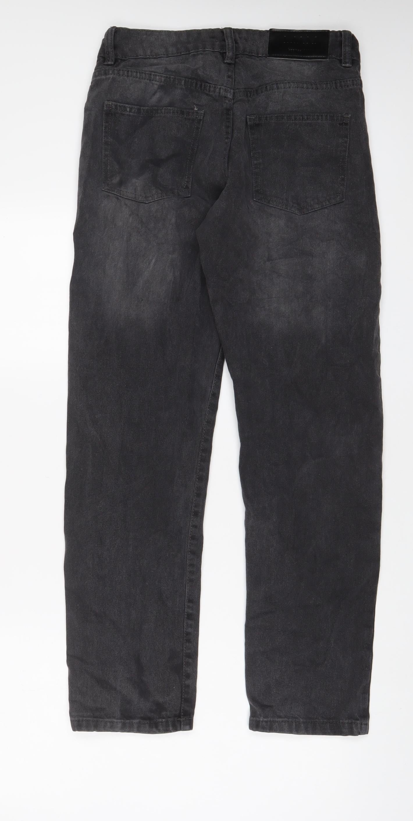 Boohoo Mens Grey Cotton Straight Jeans Size 28 in L29 in Regular Button - Short Leg