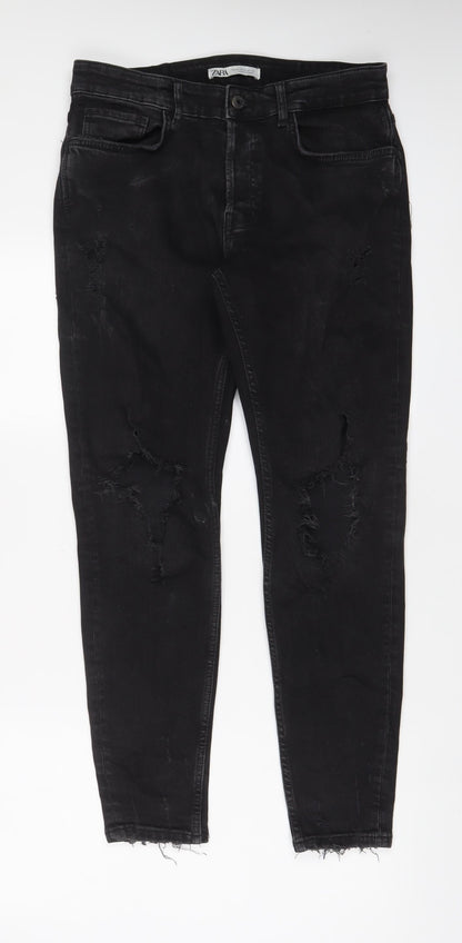 Zara Womens Black Cotton Skinny Jeans Size 14 L29 in Regular Zip