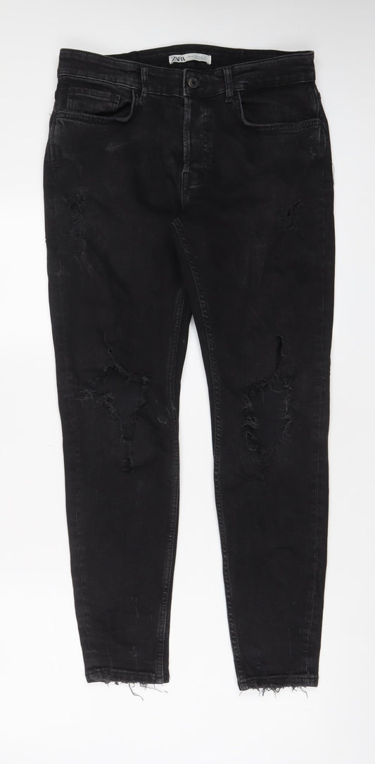Zara Womens Black Cotton Skinny Jeans Size 14 L29 in Regular Zip