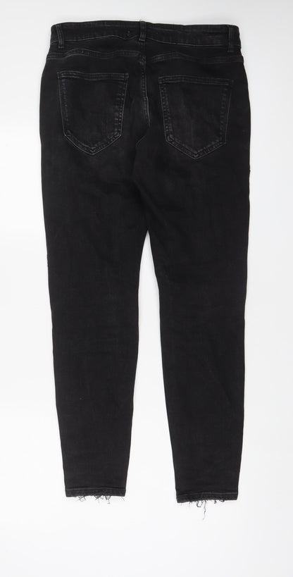 Zara Womens Black Cotton Skinny Jeans Size 14 L29 in Regular Zip