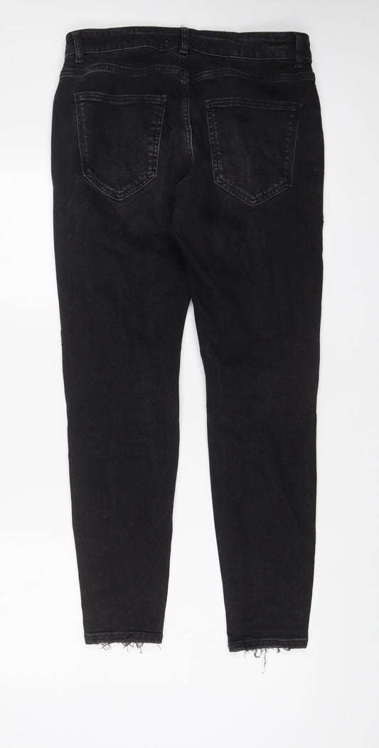 Zara Womens Black Cotton Skinny Jeans Size 14 L29 in Regular Zip