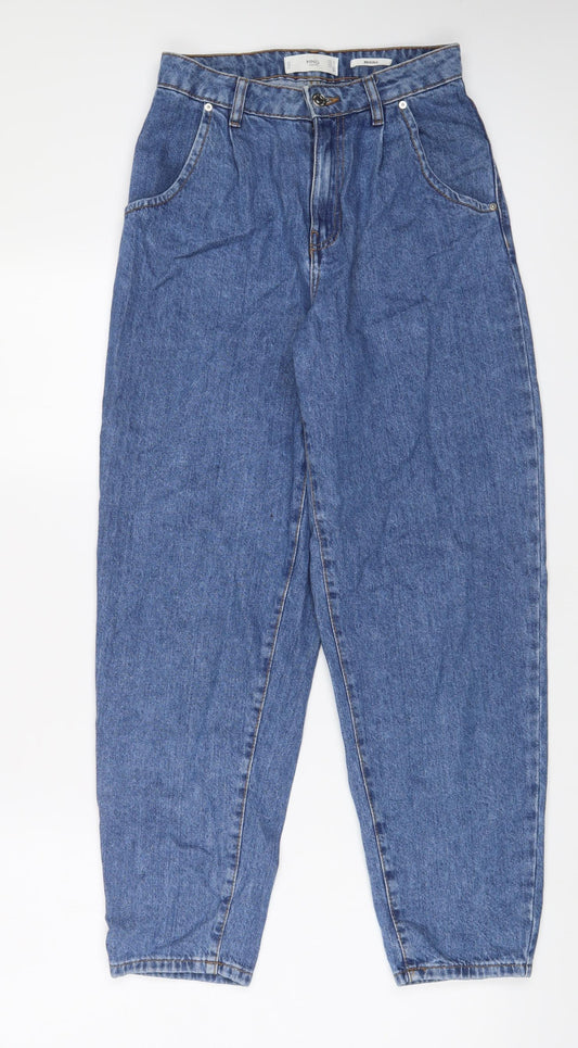 Mango Womens Blue Cotton Tapered Jeans Size 6 L28 in Regular Zip
