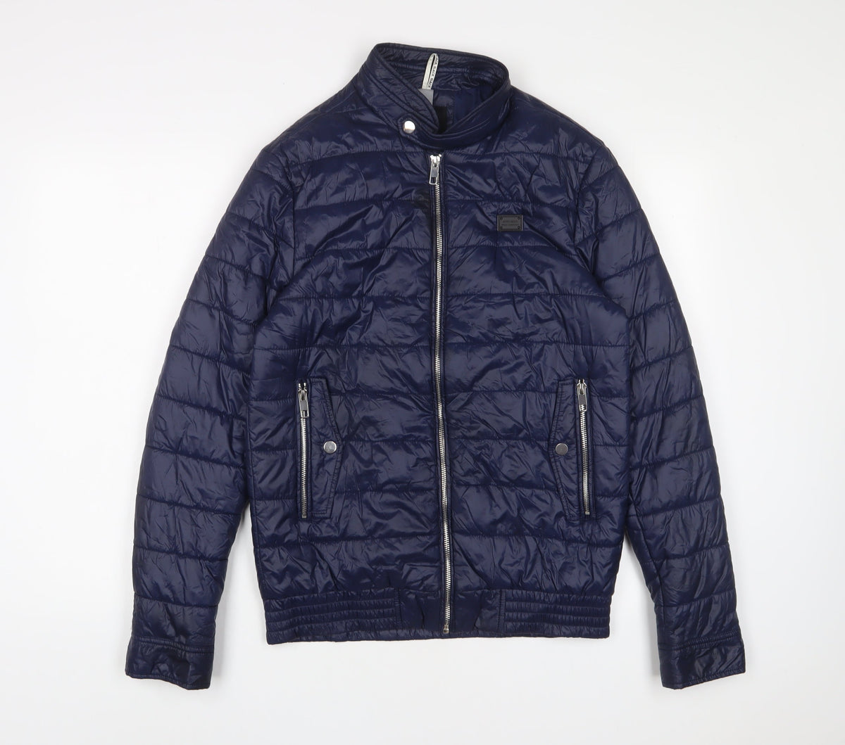 Front view of Antony Morato women’s blue jacket, size S, zip - zip pockets
