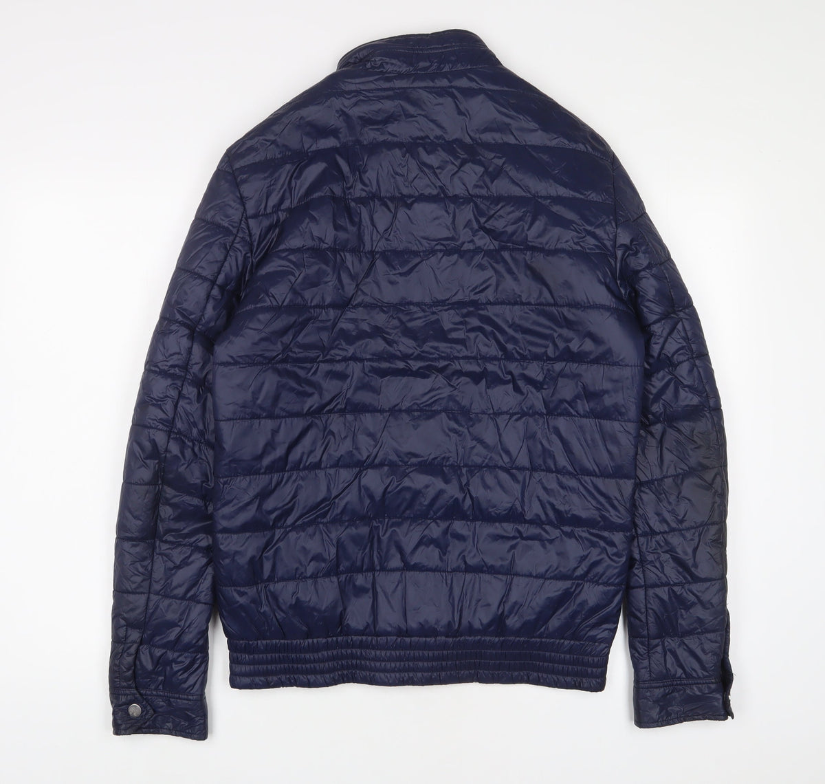 Back view of Antony Morato women’s blue jacket, size S, zip - zip pockets