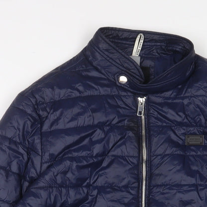 Close-up detail of Antony Morato women’s blue jacket, size S, zip - zip pockets