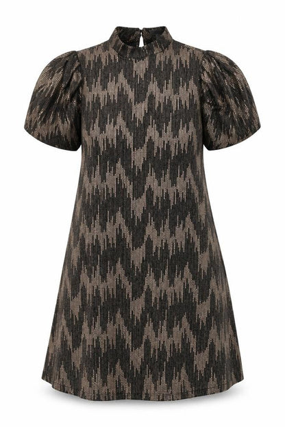 Blue Vanilla Womens Black Geometric Polyester A-Line Size 12 Mock Neck Button