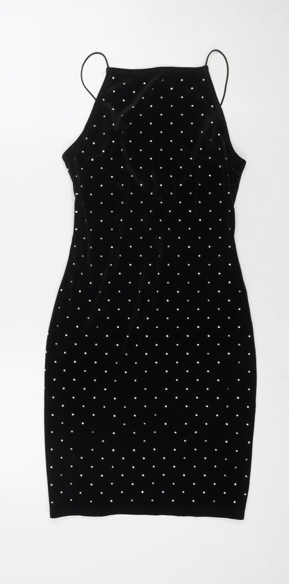 H&M Womens Black Polyester Bodycon Size XS Square Neck Pullover - Jeweled Detail