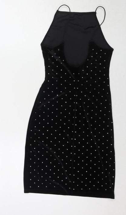 H&M Womens Black Polyester Bodycon Size XS Square Neck Pullover - Jeweled Detail