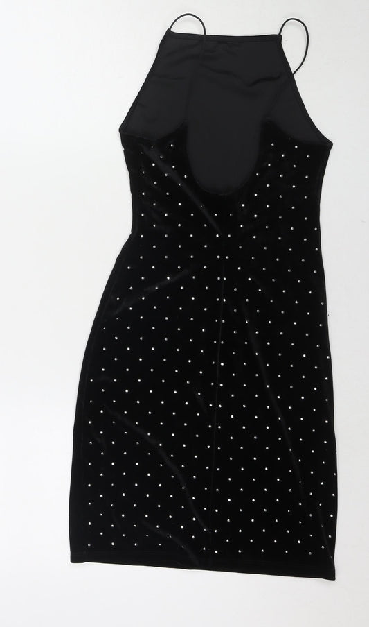 H&M Womens Black Polyester Bodycon Size XS Square Neck Pullover - Jeweled Detail