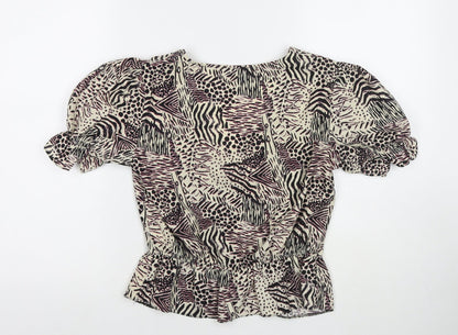 Topshop Womens Multicoloured Geometric Polyester Basic Blouse Size 8 V-Neck
