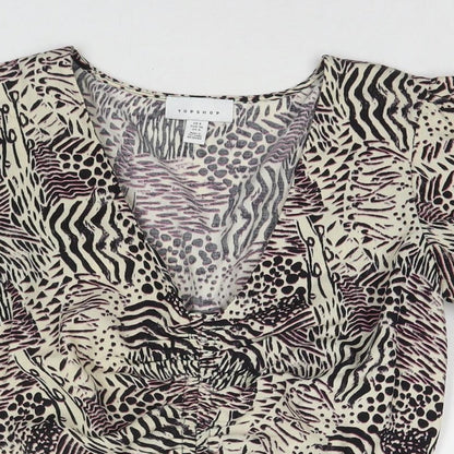 Topshop Womens Multicoloured Geometric Polyester Basic Blouse Size 8 V-Neck