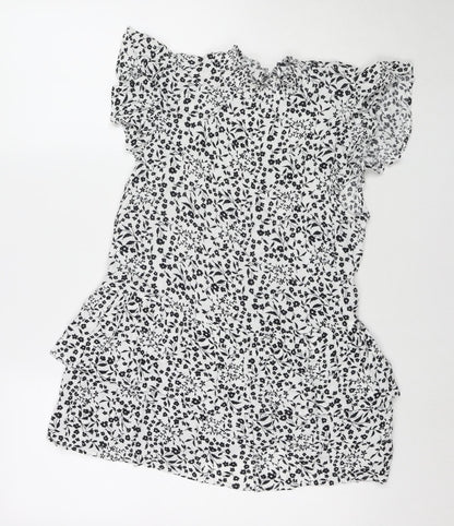 Dorothy Perkins Womens White Floral Viscose Basic Blouse Size 14 Round Neck