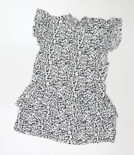 Dorothy Perkins Womens White Floral Viscose Basic Blouse Size 14 Round Neck
