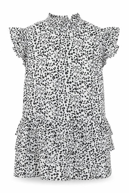 Dorothy Perkins Womens White Floral Viscose Basic Blouse Size 14 Round Neck