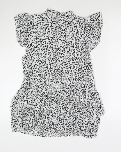 Dorothy Perkins Womens White Floral Viscose Basic Blouse Size 14 Round Neck