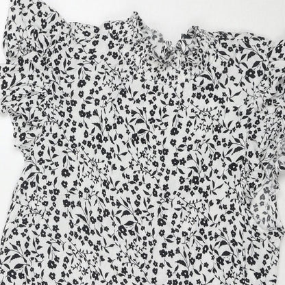 Dorothy Perkins Womens White Floral Viscose Basic Blouse Size 14 Round Neck