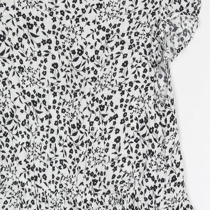 Dorothy Perkins Womens White Floral Viscose Basic Blouse Size 14 Round Neck
