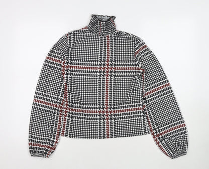 Boohoo Womens Black Herringbone Polyester Basic Blouse Size 8 Mock Neck