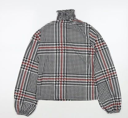 Boohoo Womens Black Herringbone Polyester Basic Blouse Size 8 Mock Neck