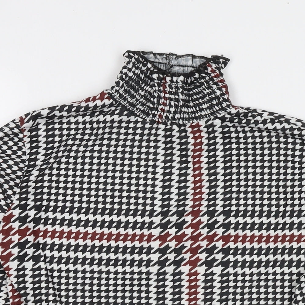 Boohoo Womens Black Herringbone Polyester Basic Blouse Size 8 Mock Neck