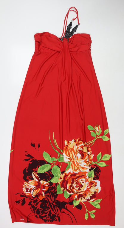 My Michelle Womens Red Floral Polyester Maxi Size L Halter Pullover