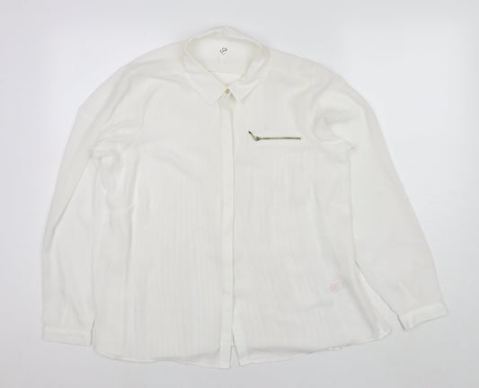 Womens UK Size 14 Arcadia White Basic Button-Up