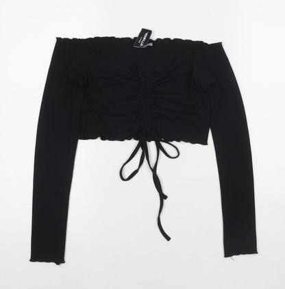 Womens UK Size 12 COLLUSION Black Cropped T-Shirt