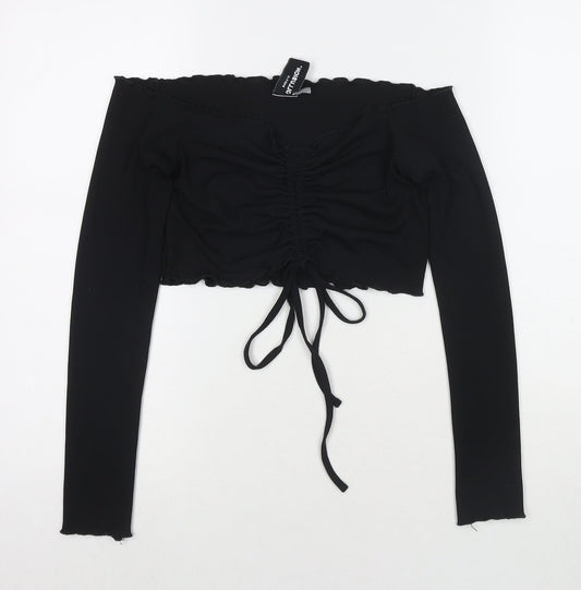 Womens UK Size 12 COLLUSION Black Cropped T-Shirt