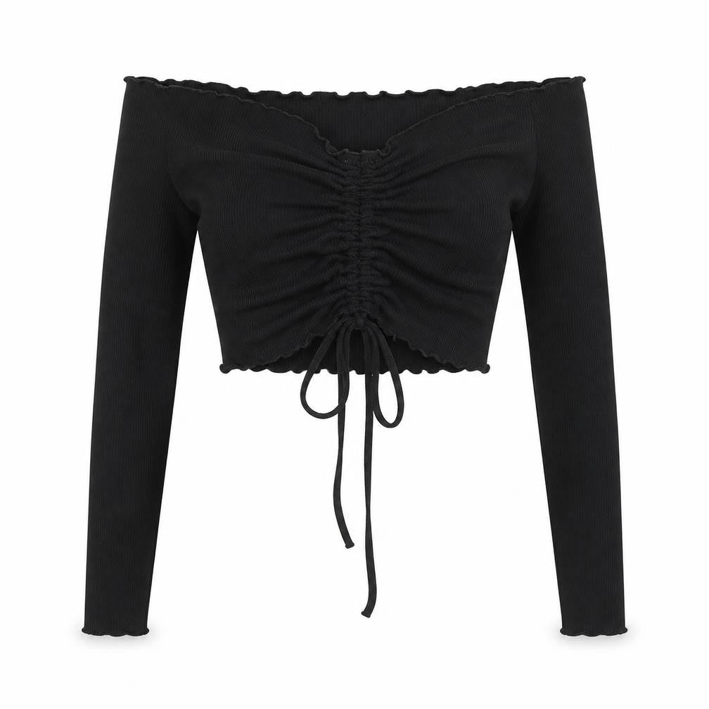 Collusion Womens Black Polyester Cropped T-Shirt Size 12 Off the Shoulder