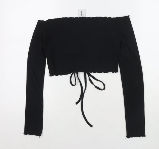 Womens UK Size 12 COLLUSION Black Cropped T-Shirt
