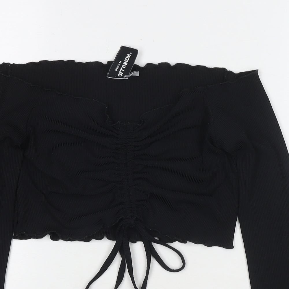 Womens UK Size 12 COLLUSION Black Cropped T-Shirt