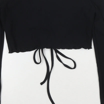 Womens UK Size 12 COLLUSION Black Cropped T-Shirt