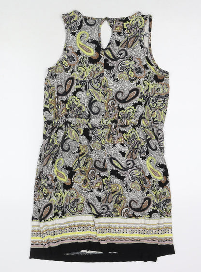 H&M Womens Multicoloured Paisley Viscose Tank Dress Size S Scoop Neck Button
