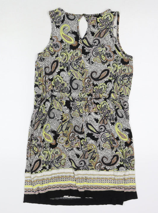H&M Womens Multicoloured Paisley Viscose Tank Dress Size S Scoop Neck Button