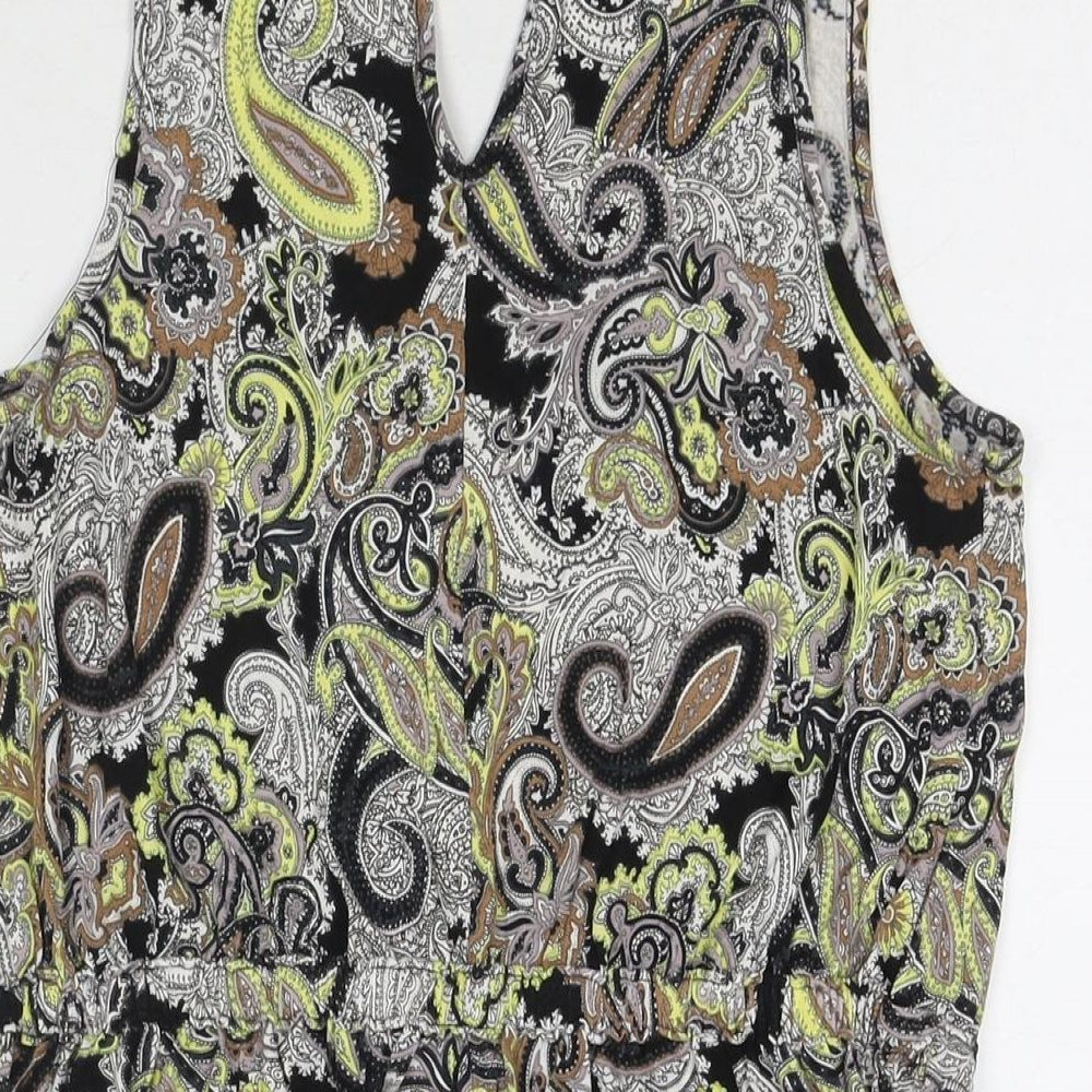 H&M Womens Multicoloured Paisley Viscose Tank Dress Size S Scoop Neck Button