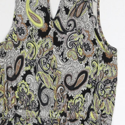 H&M Womens Multicoloured Paisley Viscose Tank Dress Size S Scoop Neck Button