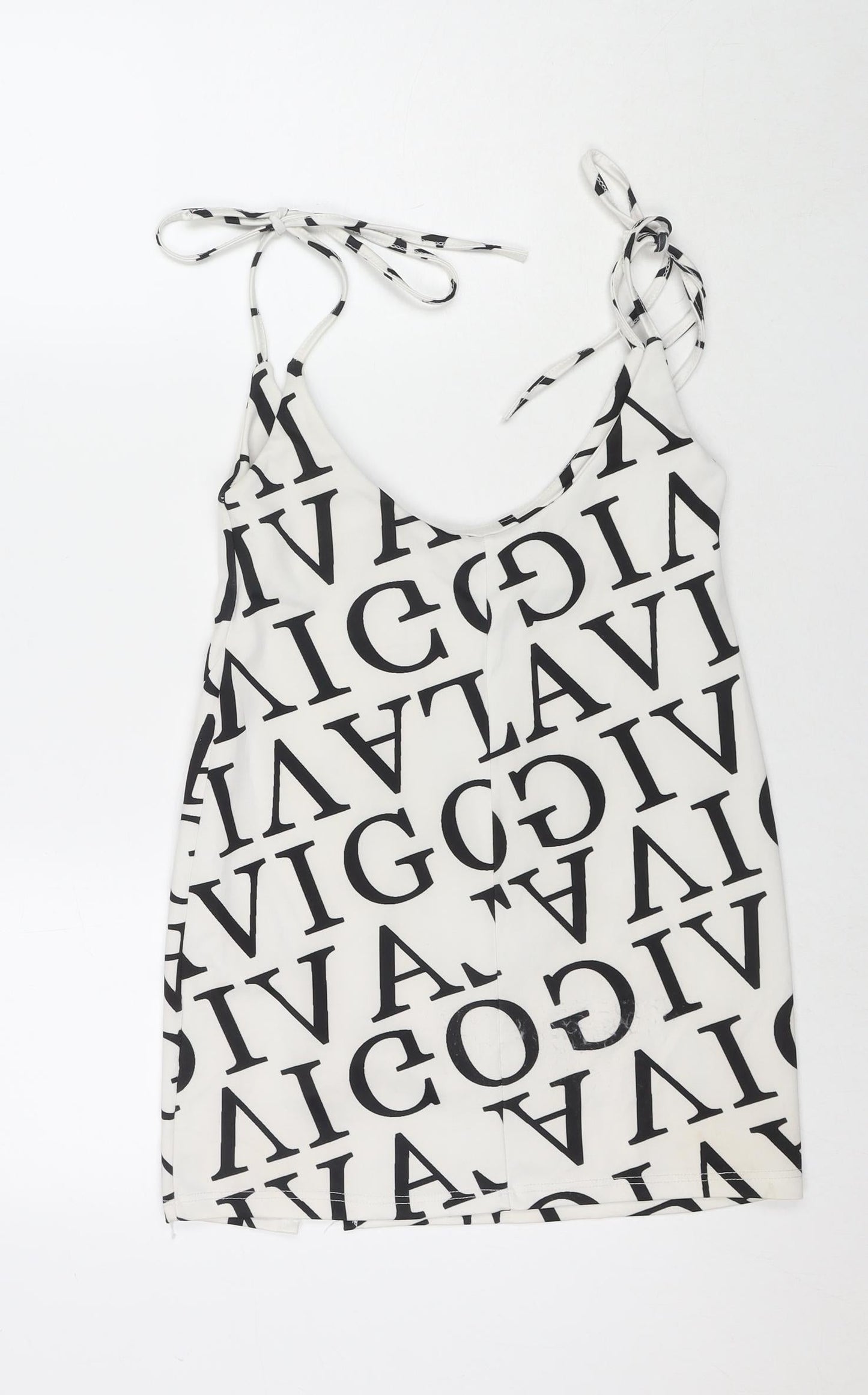 I SAW IT FIRST Womens White Geometric Polyester Mini Size M Round Neck Pullover - Letters