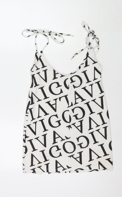 I SAW IT FIRST Womens White Geometric Polyester Mini Size M Round Neck Pullover - Letters