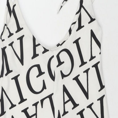 I SAW IT FIRST Womens White Geometric Polyester Mini Size M Round Neck Pullover - Letters