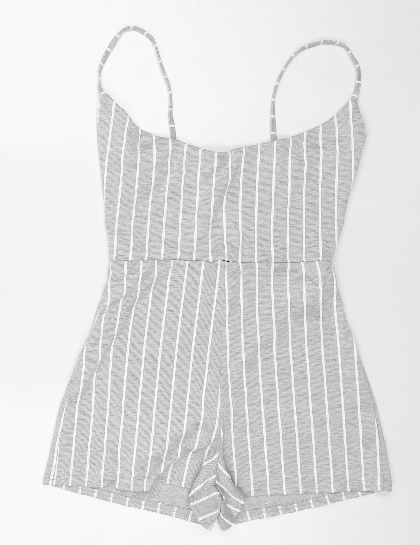 PRETTYLITTLETHING Womens Grey Striped Polyester Playsuit One-Piece Size 10 L3 in Pullover
