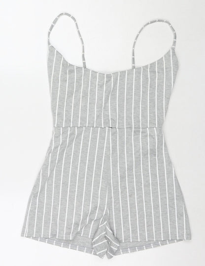 PRETTYLITTLETHING Womens Grey Striped Polyester Playsuit One-Piece Size 10 L3 in Pullover