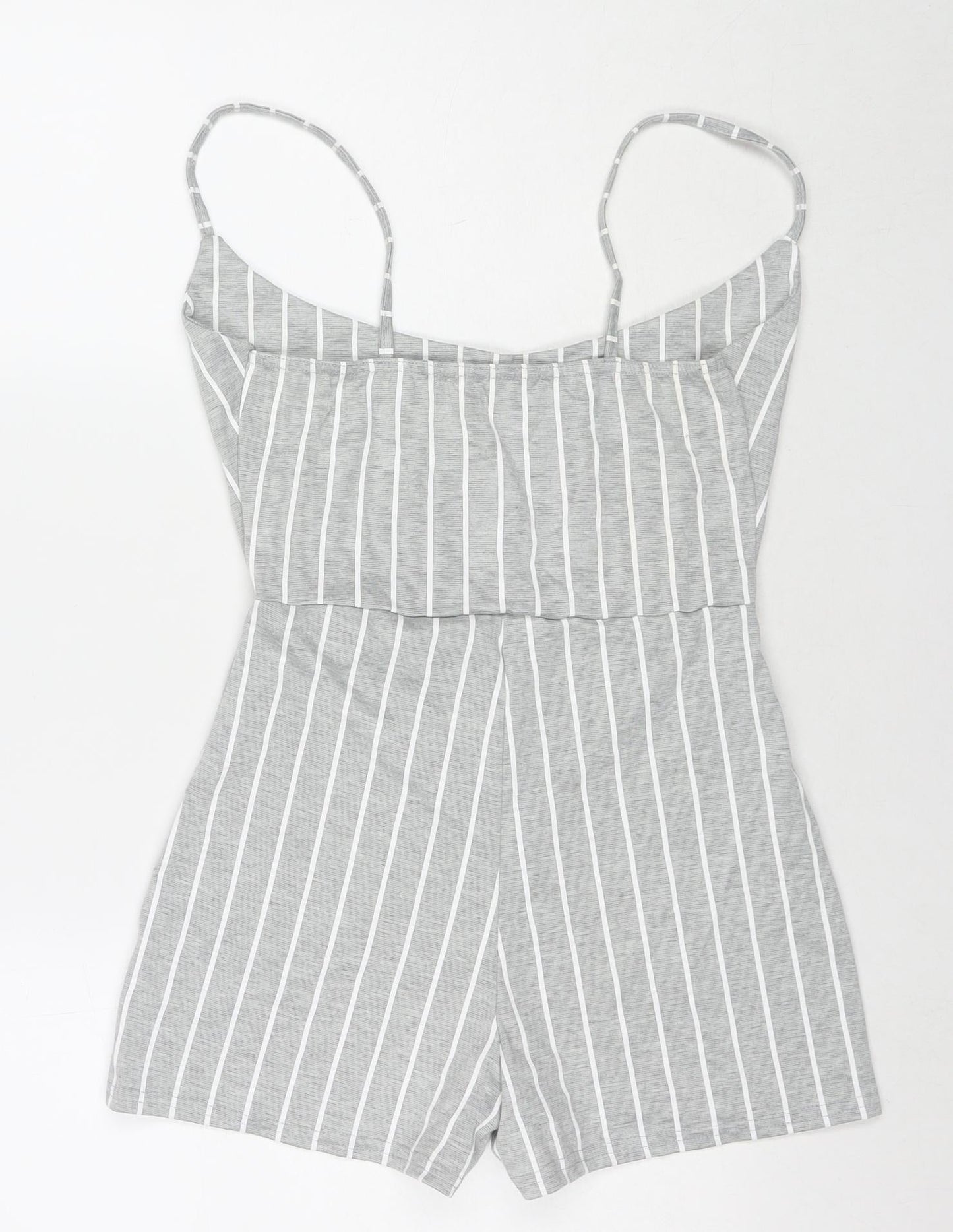PRETTYLITTLETHING Womens Grey Striped Polyester Playsuit One-Piece Size 10 L3 in Pullover
