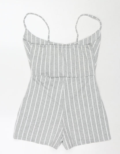 PRETTYLITTLETHING Womens Grey Striped Polyester Playsuit One-Piece Size 10 L3 in Pullover