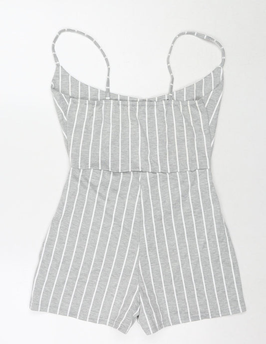PRETTYLITTLETHING Womens Grey Striped Polyester Playsuit One-Piece Size 10 L3 in Pullover