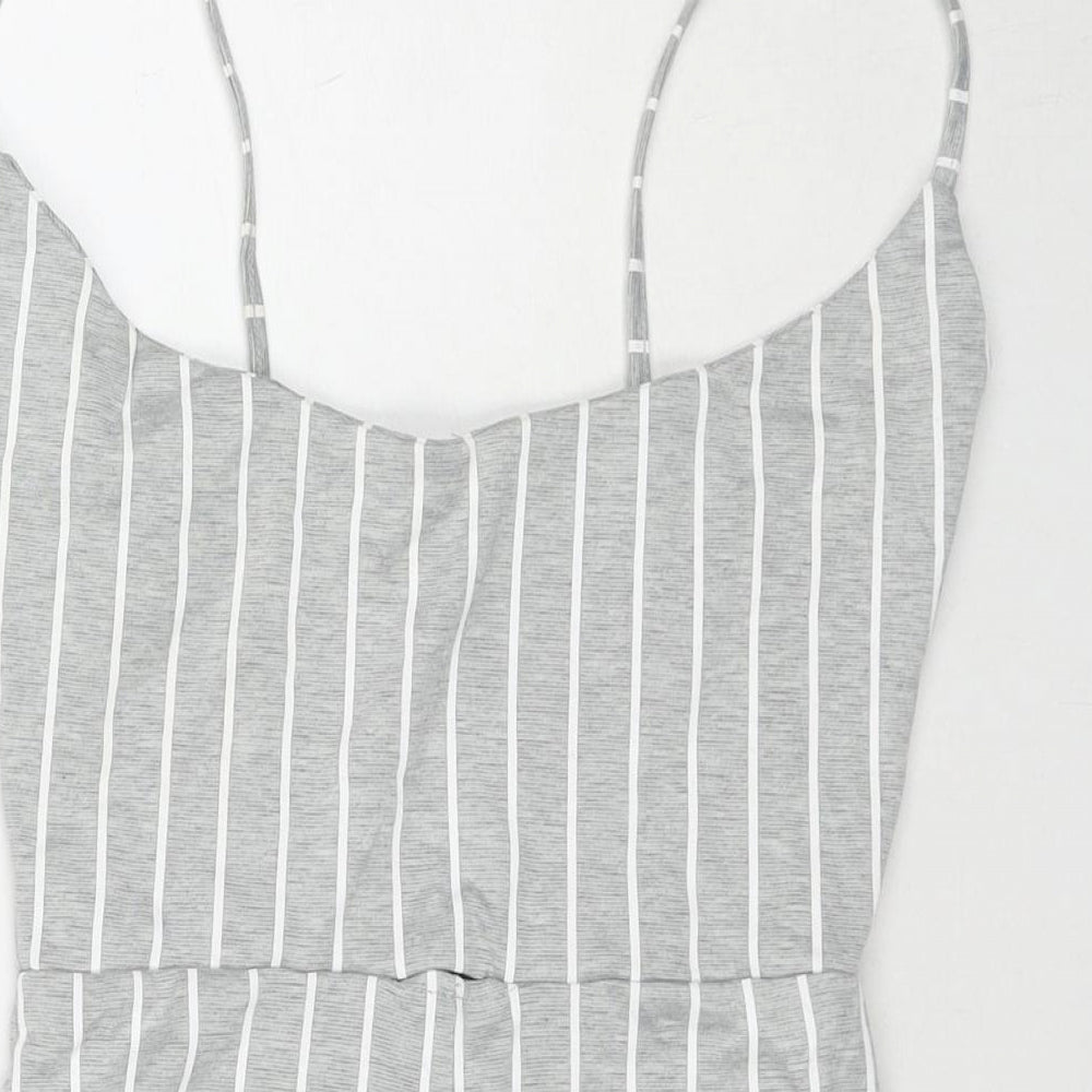 PRETTYLITTLETHING Womens Grey Striped Polyester Playsuit One-Piece Size 10 L3 in Pullover