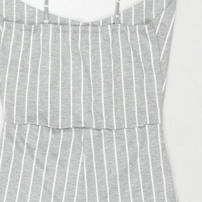 PRETTYLITTLETHING Womens Grey Striped Polyester Playsuit One-Piece Size 10 L3 in Pullover