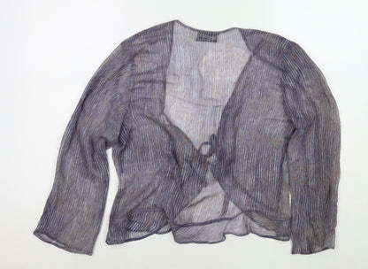 Richard Roberts Womens Grey Striped Polyester Wrap Blouse Size 12 V-Neck