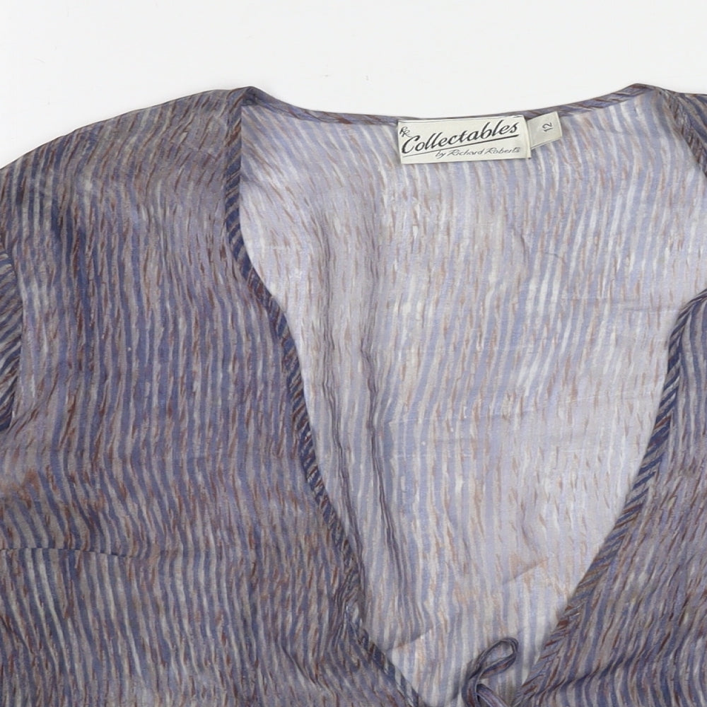 Richard Roberts Womens Grey Striped Polyester Wrap Blouse Size 12 V-Neck