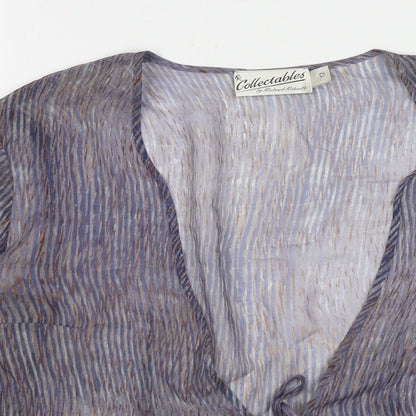 Richard Roberts Womens Grey Striped Polyester Wrap Blouse Size 12 V-Neck